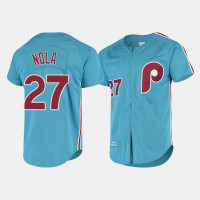 Men's Philadelphia Phillies #27 Aaron Nola Light Blue Cooperstown Collection Mitchell & Ness Authentic Jersey Men's Philadelphia Phillies #27 Aaron Nola Light Blue Cooperstown Collection Mitchell & Ness Authentic Jersey