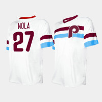 Men's Philadelphia Phillies #27 Aaron Nola Cooperstown Collection V-Neck White Jersey