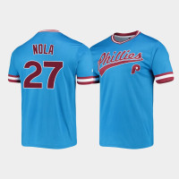 Philadelphia Phillies Aaron Nola Men's Light Blue V-Neck Cooperstown Collection Jersey