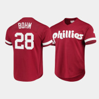 Men's Philadelphia Phillies #28 Alec Bohm Cooperstown Collection Mesh Batting Practice Scarlet Jersey