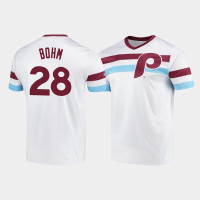 Men's Philadelphia Phillies #28 Alec Bohm White Cooperstown Collection V-Neck Jersey