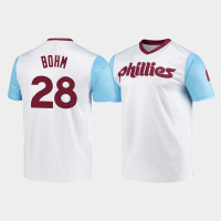 Men's Philadelphia Phillies Alec Bohm White Cooperstown Collection V-Neck Wordmark Jersey