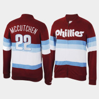 Men's Philadelphia Phillies Andrew McCutchen Burgundy Front Stripe Mitchell & Ness Full-Zip Sweater