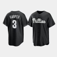 Philadelphia Phillies Bryce Harper Black White 2021 All Black Fashion Replica Jersey