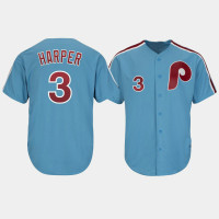 Philadelphia Phillies #3 Bryce Harper Cooperstown Collection Cool Base Light Blue Alternate Jersey Men's