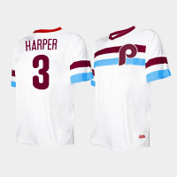 Men's Philadelphia Phillies #3 Bryce Harper Cooperstown Collection V-Neck White Jersey