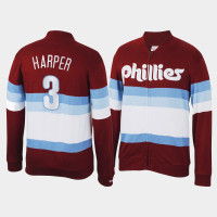 Men's Philadelphia Phillies Bryce Harper Burgundy Front Stripe Mitchell & Ness Full-Zip Sweater