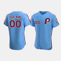 Men's Philadelphia Phillies #00 Custom Light Blue Authentic Alternate Jersey Men's Philadelphia Phillies #00 Custom Light Blue Authentic Alternate Jersey