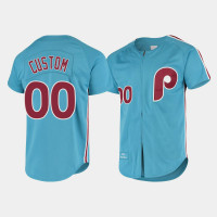 Men's Philadelphia Phillies #00 Custom Light Blue Cooperstown Collection Mitchell & Ness Authentic Jersey