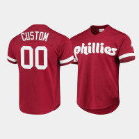 Men's Philadelphia Phillies #00 Custom Cooperstown Collection Mesh Batting Practice Scarlet Jersey