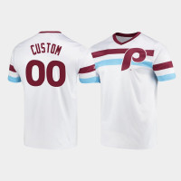Men's Philadelphia Phillies #00 Custom White Cooperstown Collection V-Neck Jersey
