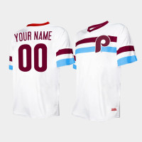 Men's Philadelphia Phillies #00 Custom Cooperstown Collection V-Neck White Jersey