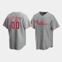 Men's Philadelphia Phillies #00 Custom Gray Replica Road Jersey Men's Philadelphia Phillies #00 Custom Gray Replica Road Jersey