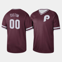 Men's Philadelphia Phillies Custom #00 Maroon Cooperstown Collection V-Neck Legend Jersey