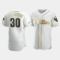 Men's Philadelphia Phillies #30 David Robertson White Golden Edition Authentic Jersey