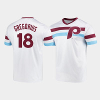 Men's Philadelphia Phillies #18 Didi Gregorius White Cooperstown Collection V-Neck Jersey