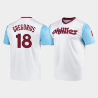 Men's Philadelphia Phillies Didi Gregorius White Cooperstown Collection V-Neck Wordmark Jersey