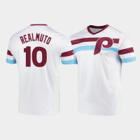 Men's Philadelphia Phillies #10 J.T. Realmuto White Cooperstown Collection V-Neck Jersey