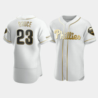Men's Philadelphia Phillies #23 Jay Bruce White Golden Edition Authentic Jersey