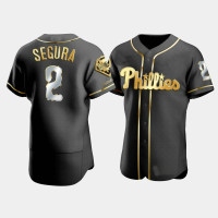 Men's Philadelphia Phillies Jean Segura #2 Black Golden Edition Authentic Jersey