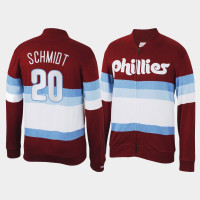 Men's Philadelphia Phillies Mike Schmidt Burgundy Front Stripe Mitchell & Ness Full-Zip Sweater