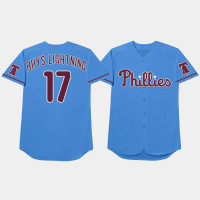 Men's Philadelphia Phillies #17 Rhys Hoskins 2021 Players Weekend Nickname Light Blue Jersey