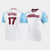 Men's Philadelphia Phillies Rhys Hoskins White Cooperstown Collection V-Neck Wordmark Jersey