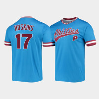 Philadelphia Phillies Rhys Hoskins Men's Light Blue V-Neck Cooperstown Collection Jersey