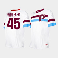 Men's Philadelphia Phillies #45 Zack Wheeler Cooperstown Collection V-Neck White Jersey