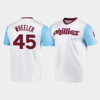 Men's Philadelphia Phillies Zack Wheeler White Cooperstown Collection V-Neck Wordmark Jersey