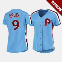 Women's Philadelphia Phillies Jay Bruce #9 Light Blue Cooperstown Collection Road Jersey