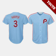 Youth Philadelphia Phillies #3 Bryce Harper Cooperstown Collection Road Light Blue Jersey