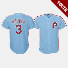 Youth Philadelphia Phillies Bryce Harper #3 Light Blue Cool Base Majestic Official Jersey