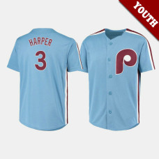Youth Philadelphia Phillies Bryce Harper #3 Light Blue Cooperstown Collection Road Jersey
