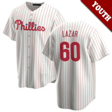 Max Lazar #60 Philadelphia Phillies Youth Home Jersey - White Replica